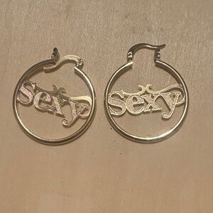 Gold Hoop Earrings with 'Sexy' Design